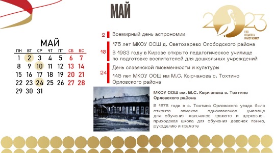 Календарь памятных дат истории системы образования России и Кировской области.