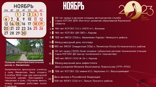 Календарь памятных дат истории системы образования России и Кировской области.
